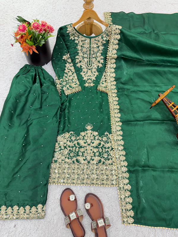 Luxury Pakistani Style GMY Silk Salwar Suit with Heavy Embroidery Coding Sequence Work with Moti Work