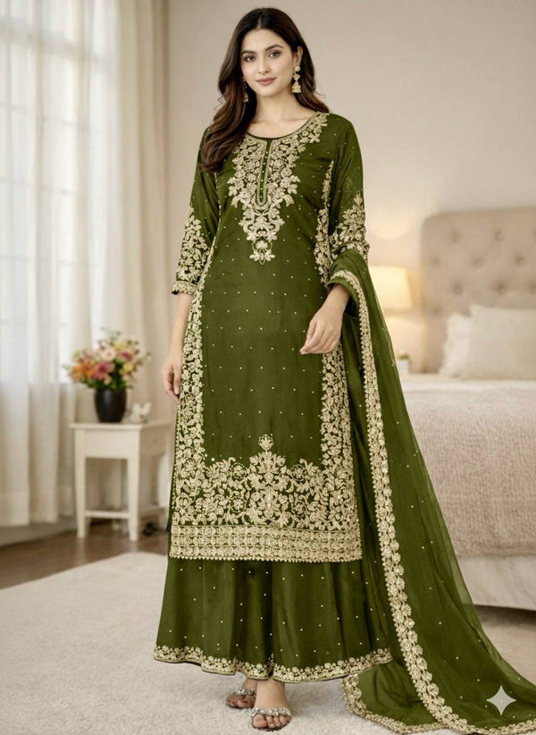 Luxury Pakistani Style GMY Silk Salwar Suit with Heavy Embroidery Coding Sequence Work with Moti Work