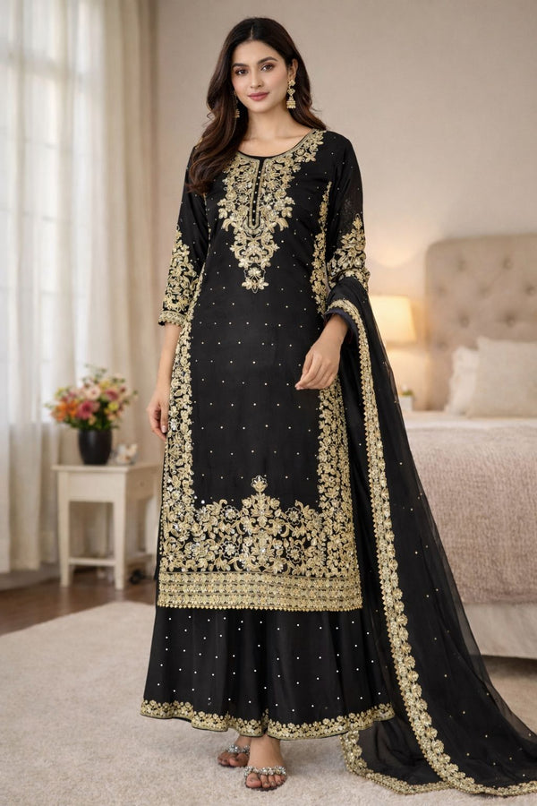 Luxury Pakistani Style GMY Silk Salwar Suit with Heavy Embroidery Coding Sequence Work with Moti Work