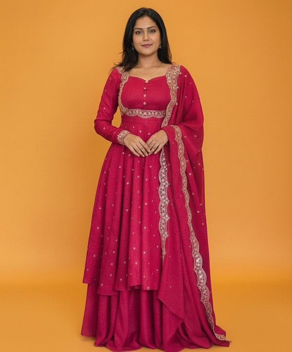 Elegant Vichitra Silk Wedding Anarkali