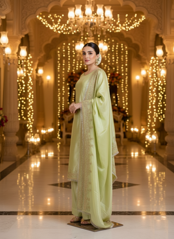 Elegant Embroidered GMY Chow Palazzo Set and Embroidery Sequence, Moti & Lace Work