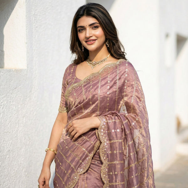 Fendy Satin Dual Shade Sequin Embroidered Party Wear Saree