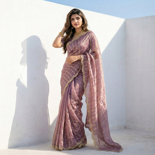 Fendy Satin Dual Shade Sequin Embroidered Party Wear Saree