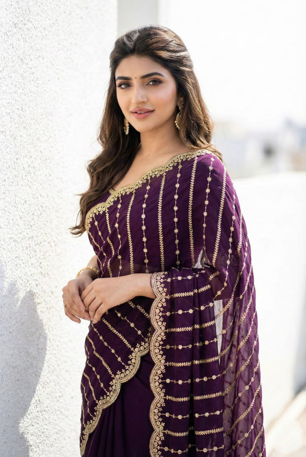 Fendy Satin Dual Shade Sequin Embroidered Party Wear Saree