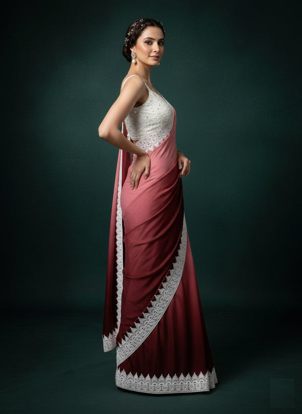 Two-Tone Chinon Chikankari Sequins Lace Designer Saree ✨