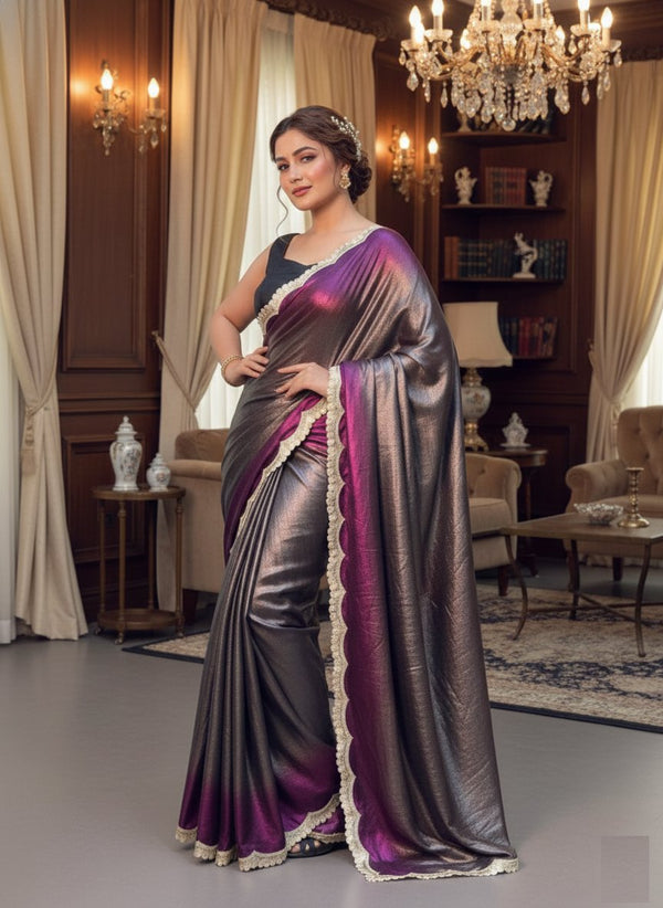 Soft Shimmer Sabyasachi-Inspired Embroidery Lace Designer Saree