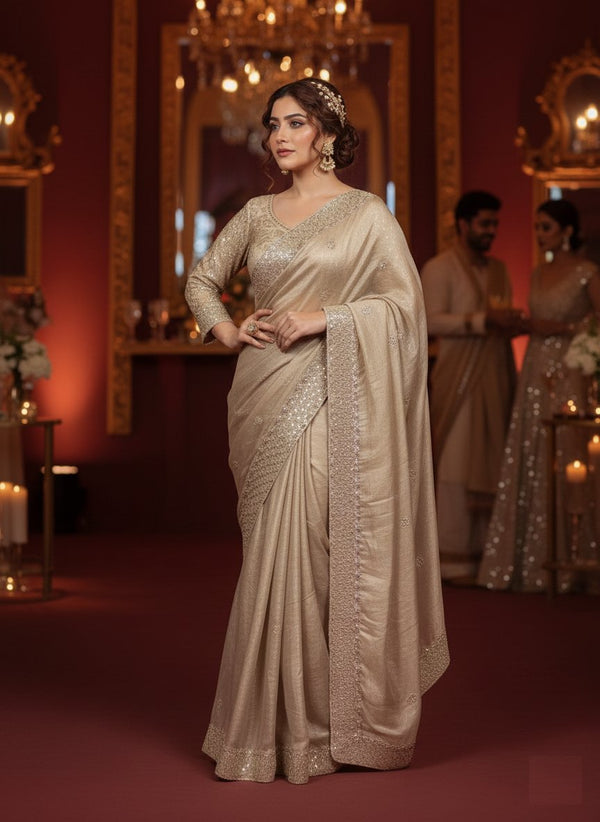 Two-Tone Space Silk Sequins Cocktail Party Wear Saree