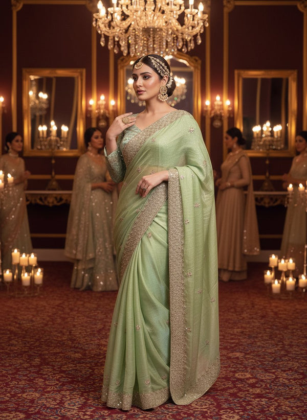 Two-Tone Space Silk Sequins Cocktail Party Wear Saree