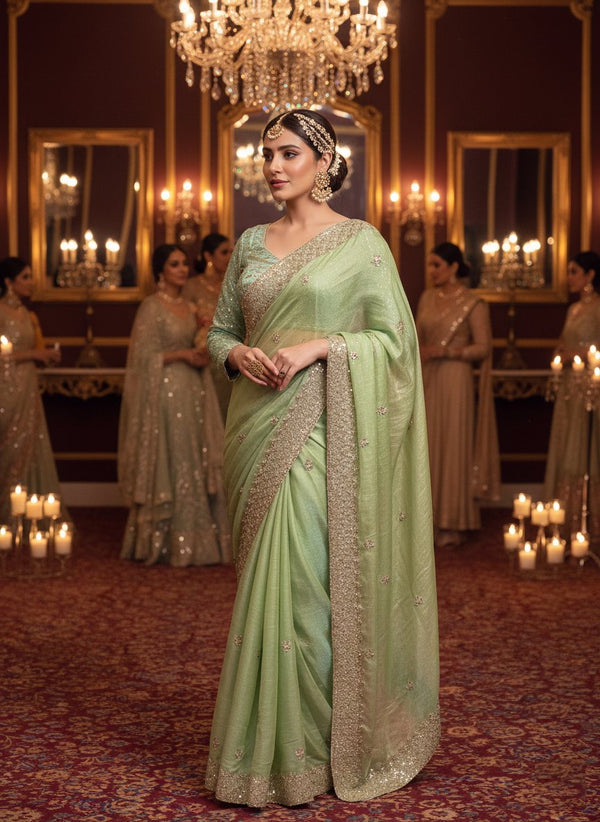 Two-Tone Space Silk Sequins Cocktail Party Wear Saree