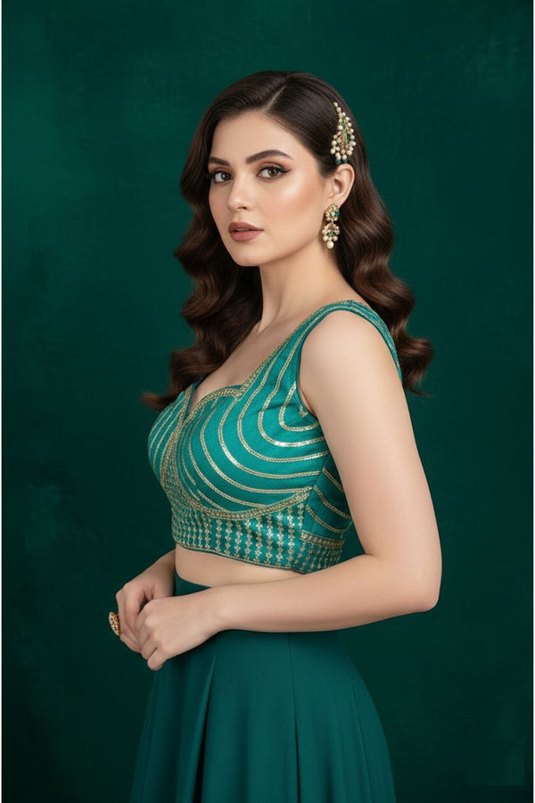 Premium Milan Silk Sequins Zari & Thread Work Designer Blouse ✨