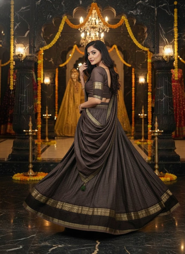 Chettinad Cotton Chex Zari Weaving Lehenga Set ✨