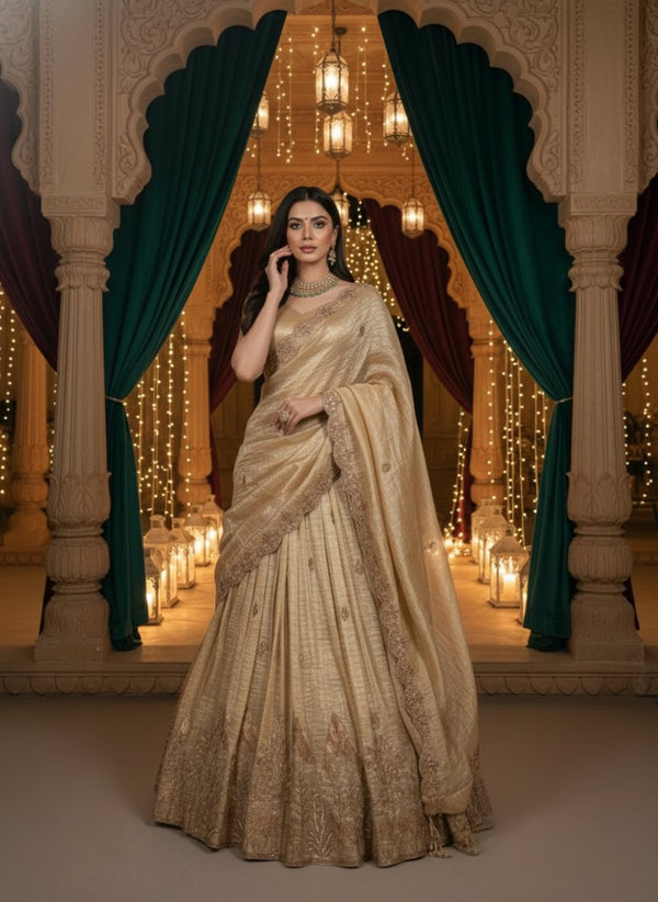 Gold Crush Sequins & Thread Embroidered Wedding Lehenga Set
