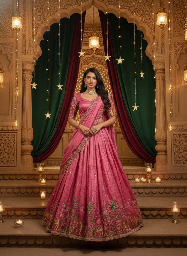 Gold Crush Sequins & Thread Embroidered Wedding Lehenga Set