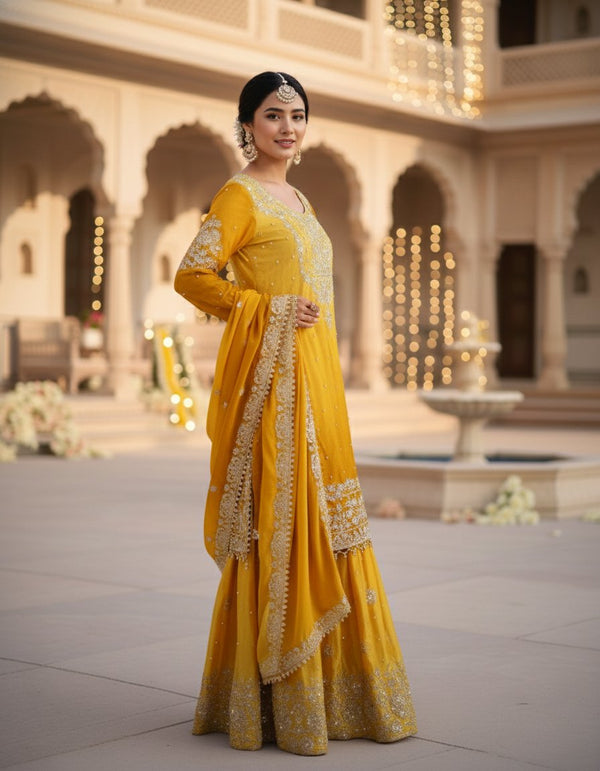 Heavy Embroidered Sharara Set with Coding Dori with Sequins Rivet Moti Work