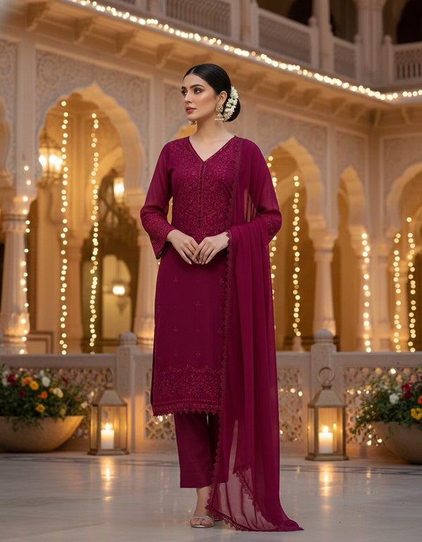 Elegant Salwar Kameez with Tonal Embroidery and Scalloped Lace