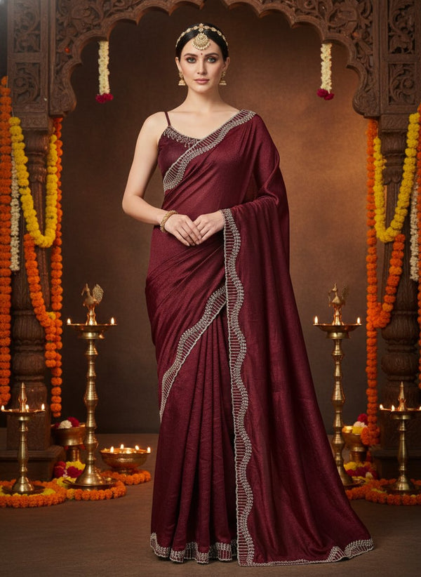 Shimmer Saree with Cutdana Embellished Scalloped Border