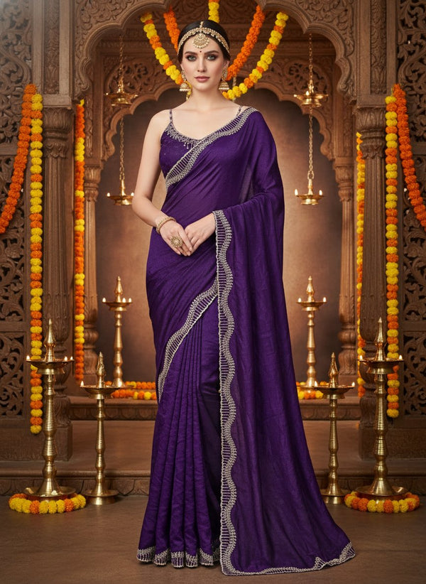 Shimmer Saree with Cutdana Embellished Scalloped Border