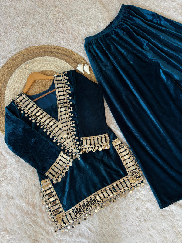 Royal Velvet Mirror Work Suit Set