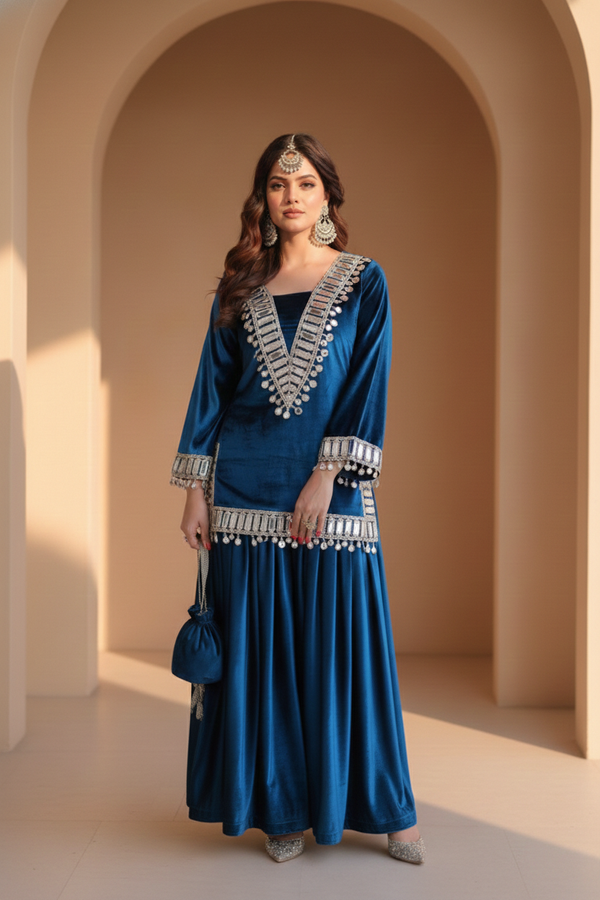 Royal Velvet Mirror Work Suit Set