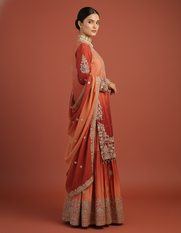 Festive Glam Chinon Silk 3-Piece Dual color Outfit with Sequins Rivet Moti Work