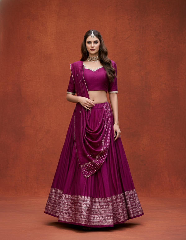 Elegant Kanchipuram Silk Zari Weaving Lehenga Set