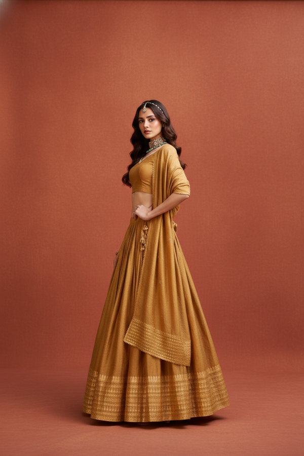 Elegant Kanchipuram Silk Zari Weaving Lehenga Set