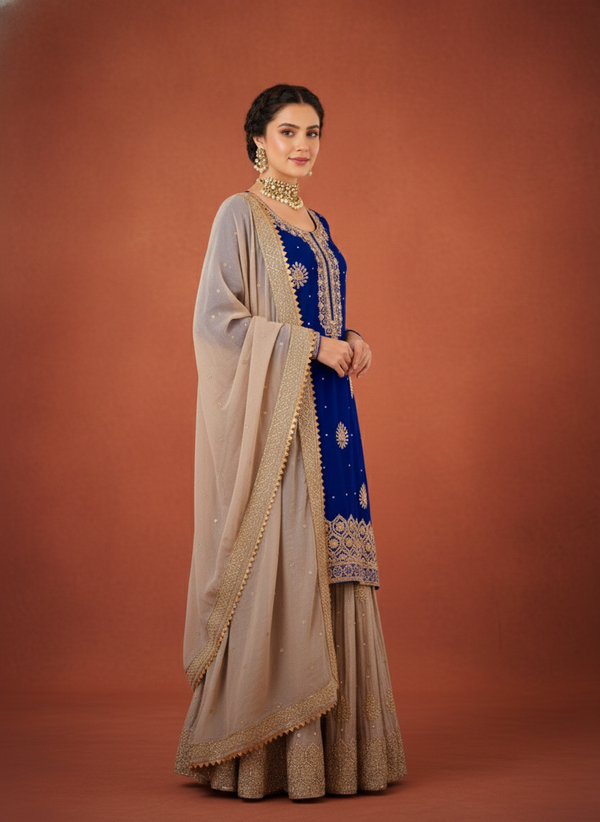 Designer Chinon Silk Wedding Sharara Set