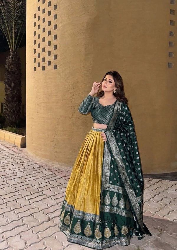 Kanchipuram Silk Pattu Lehenga Set with Silver Zari Weaving Butti Work
