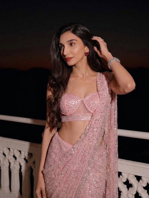 Designer Net Saree with Beads & Sequins Work