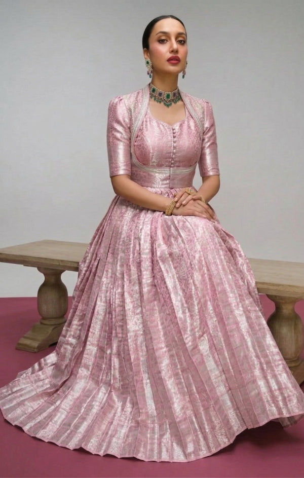 Kanjivaram Zari Weaving Gown Set with Koti