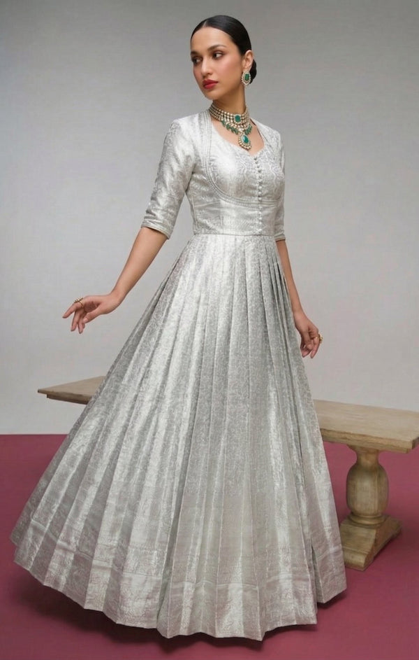 Kanjivaram Zari Weaving Gown Set with Koti