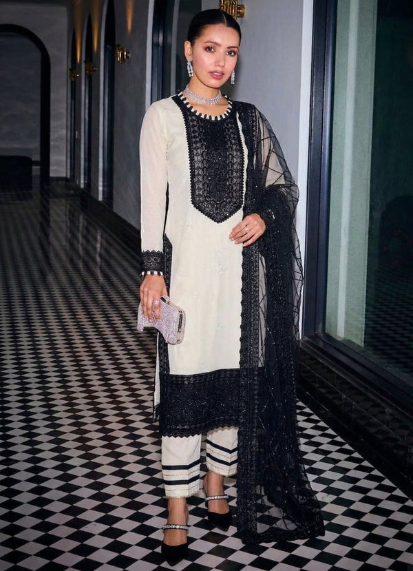 Faux Georgette Thread & Sequins Embroidered 3-Piece Suit Set