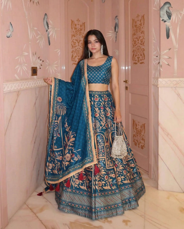 Art Silk Printed Gota Patti Work Festive Lehenga Set