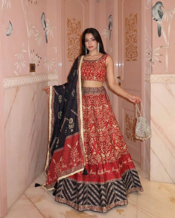 Art Silk Printed Gota Patti Work Festive Lehenga Set