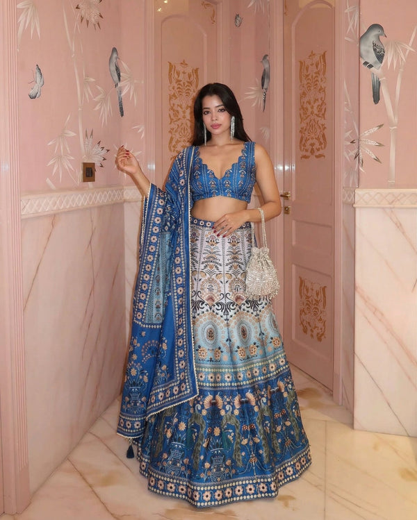 Art Silk Printed Gota Patti Work Festive Lehenga Set