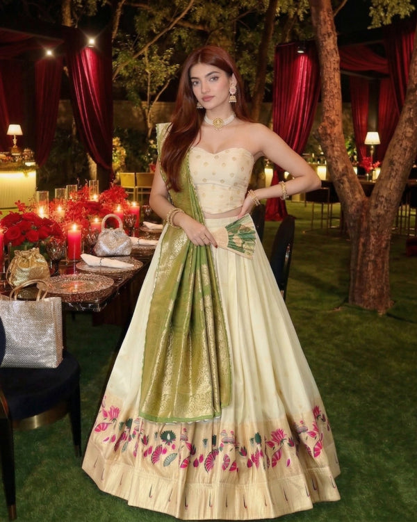 Paithani Silk Zari Weaving Floral Border Lehenga Choli Set