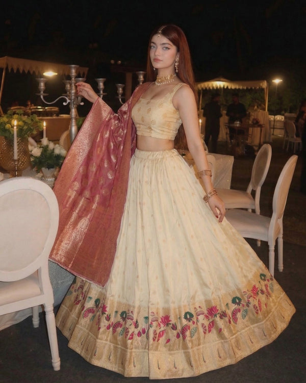 Paithani Silk Zari Weaving Floral Border Lehenga Choli Set