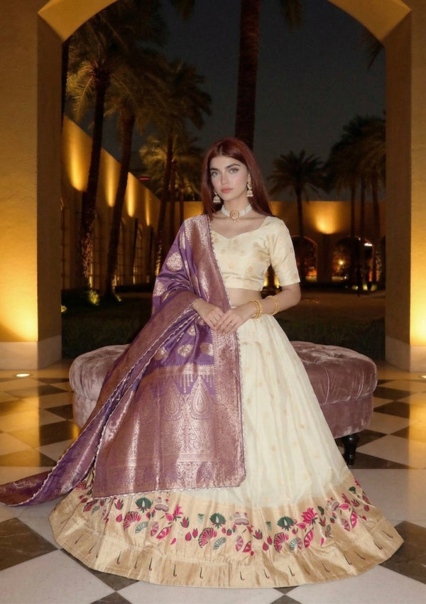 Paithani Silk Zari Weaving Floral Border Lehenga Choli Set
