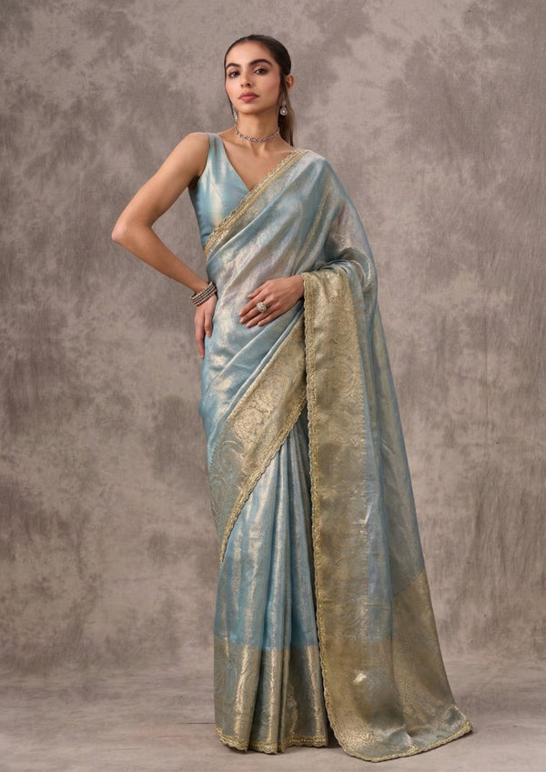 Tissue Shimmer Zari Weaving Sequins Lace Designer Saree