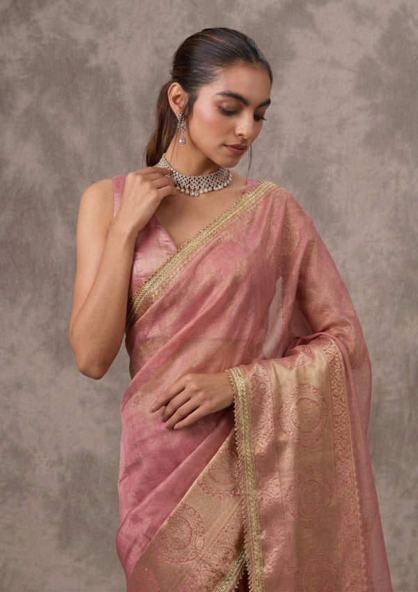 Tissue Shimmer Zari Weaving Sequins Lace Designer Saree
