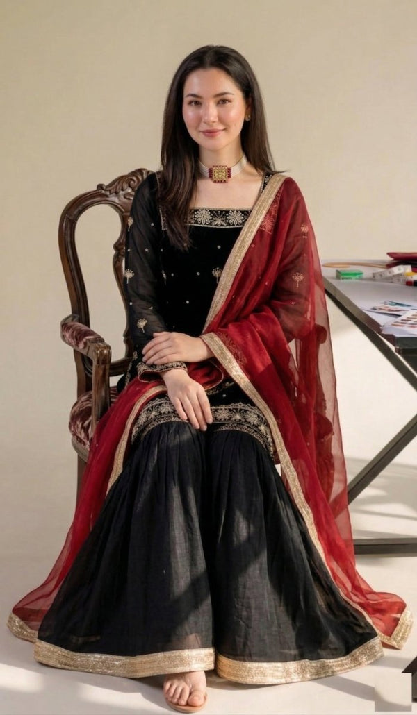 Designer Sequin Jimmy Choo Palazzo Set with Crancy Dupatta