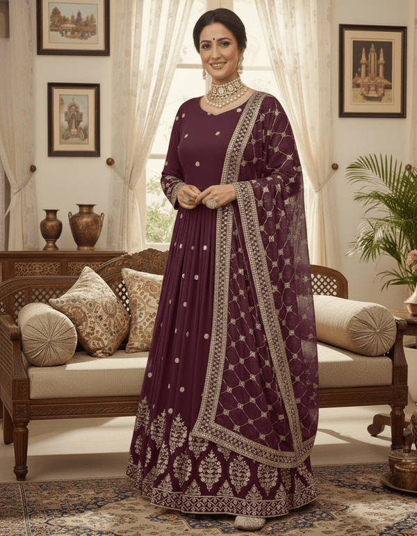 Elegant Embroidered Sequence Designer Anarkali with Heavy Embroidery Sequence Work on blouse and Heavy Faux Georgette Dupatta