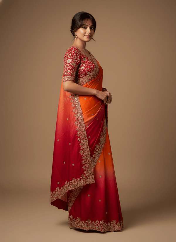 Fendy Sattin Space Silk Saree Embrodery work with Lace Boder