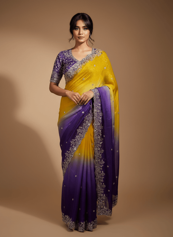 Fendy Sattin Space Silk Saree Embrodery work with Lace Boder
