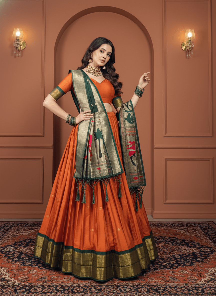 Command Attention: The Royal Paithani Jacquard Silk Lehenga Set is Ree Fashion's Crown Jewel This Season