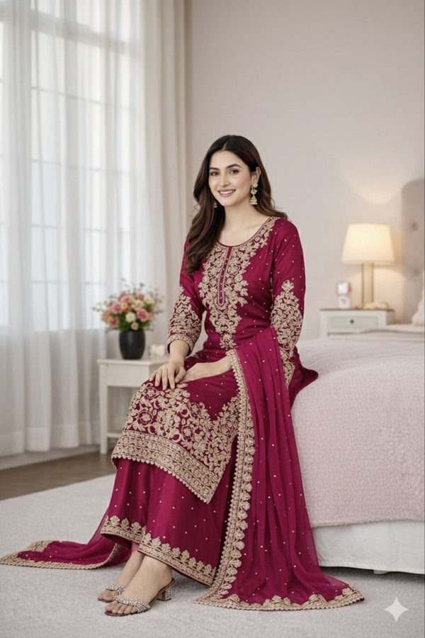 Luxury Pakistani Style GMY Silk Salwar Suit with Heavy Embroidery Coding Sequence Work with Moti Work