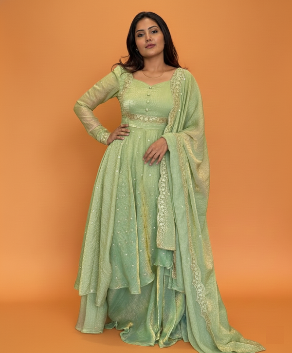Elegant Vichitra Silk Wedding Anarkali