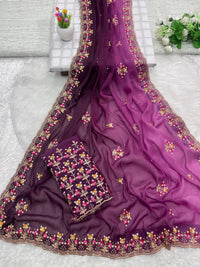 Elegant Georgette Embroidered Party Wear Saree with Matching Running Blouse