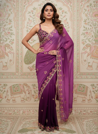 Elegant Georgette Embroidered Party Wear Saree with Matching Running Blouse