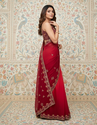 Elegant Georgette Embroidered Party Wear Saree with Matching Running Blouse